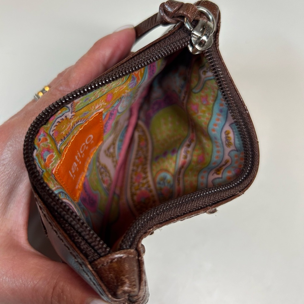 Latico brown leather zipper pouch wallet cardholder coin purse makeup bag - Picture 2 of 8